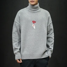 YUECHE Autumn And Winter Men's New Plant Pattern Embroidery Turtleneck Sweater Loose Large Size Coarse Wool M-5XL YUECHE Autumn And Winter Men's New Plant Pattern Embroidery Turtleneck Sweater Loose Large Size Coarse Wool M-5XL
