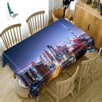 

3d Printed Tablecloth Dubai Burj Khalifa City Night View Pattern Rectangular Table cloth Thicken Fabric Round Table cover TF125