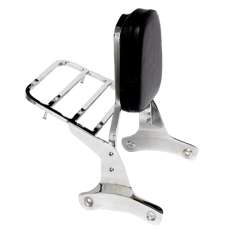 thumbnail interactive-video image 1 of Chrome Motorcycle Rear Sissy Bar Luggage Rack For Honda Shadow VT750 C2 1997-2003 & VLX600 1999-2007 - Metal Heavy Duty Rack 1 of 9