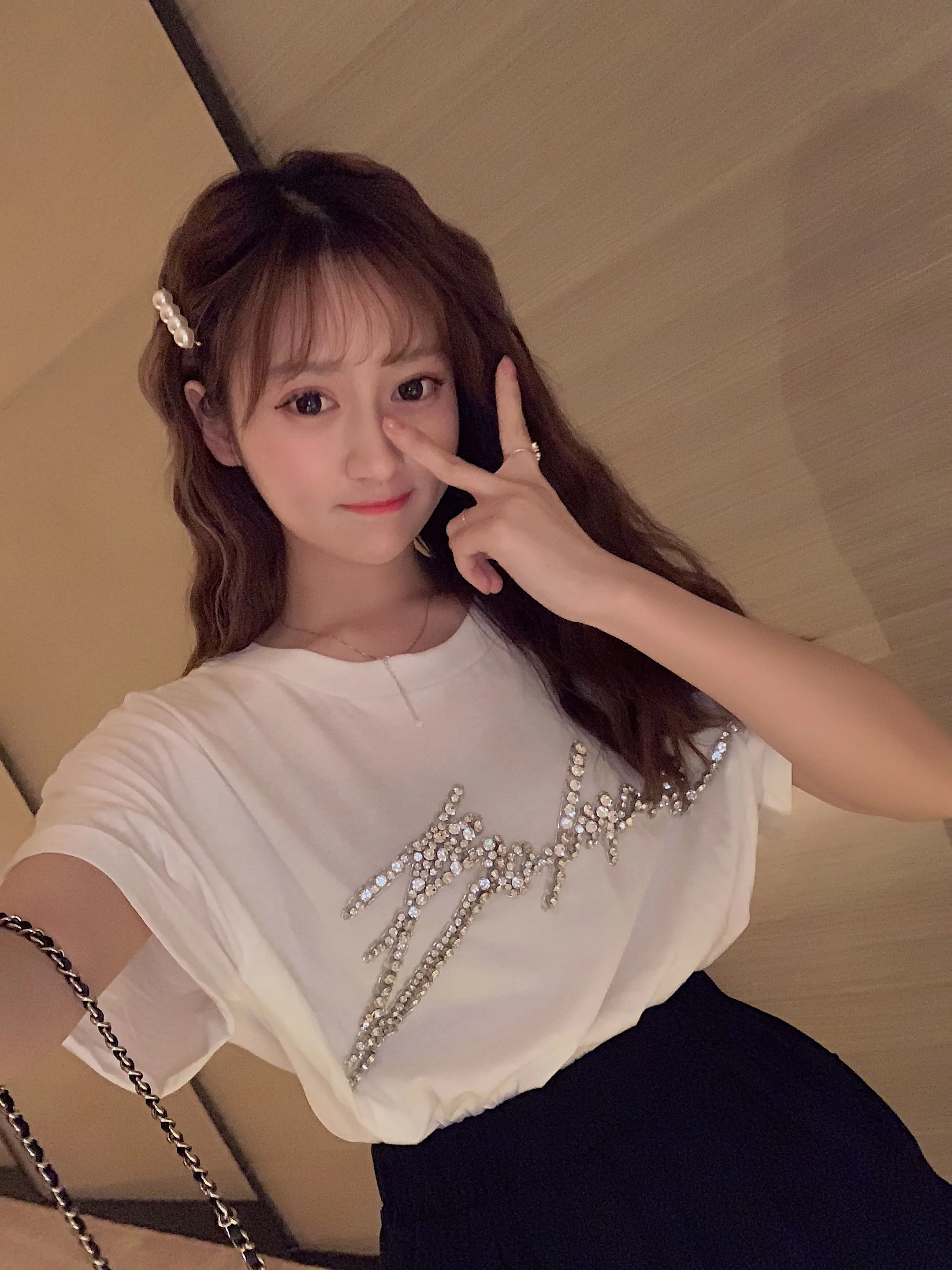 New mesh red diamond glittering top  style student