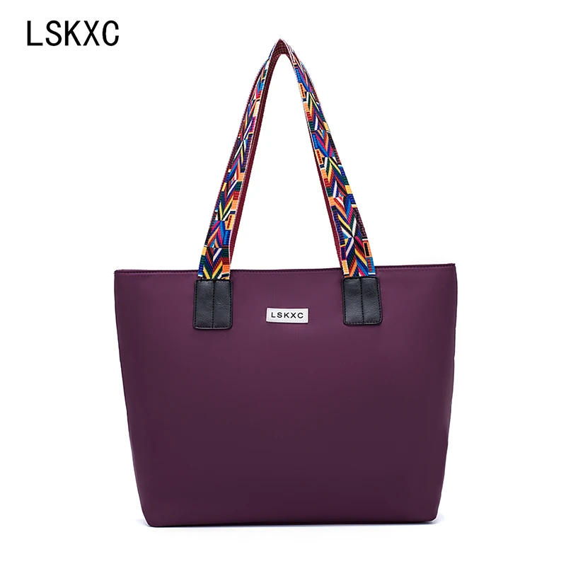 LSKXC2019 new Korean Oxford nylon waterproof canvas shoulder bag simple large capacity tote bag women's bag906 - Цвет: Сливовый