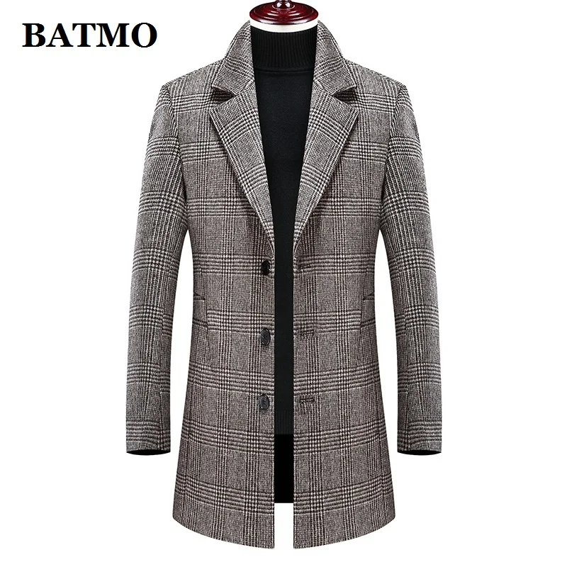 BATMO/Новое поступление, зимний высококачественный шерстяной клетчатый Тренч для мужчин, мужские шерстяные повседневные куртки, большие размеры M-4XL 898
