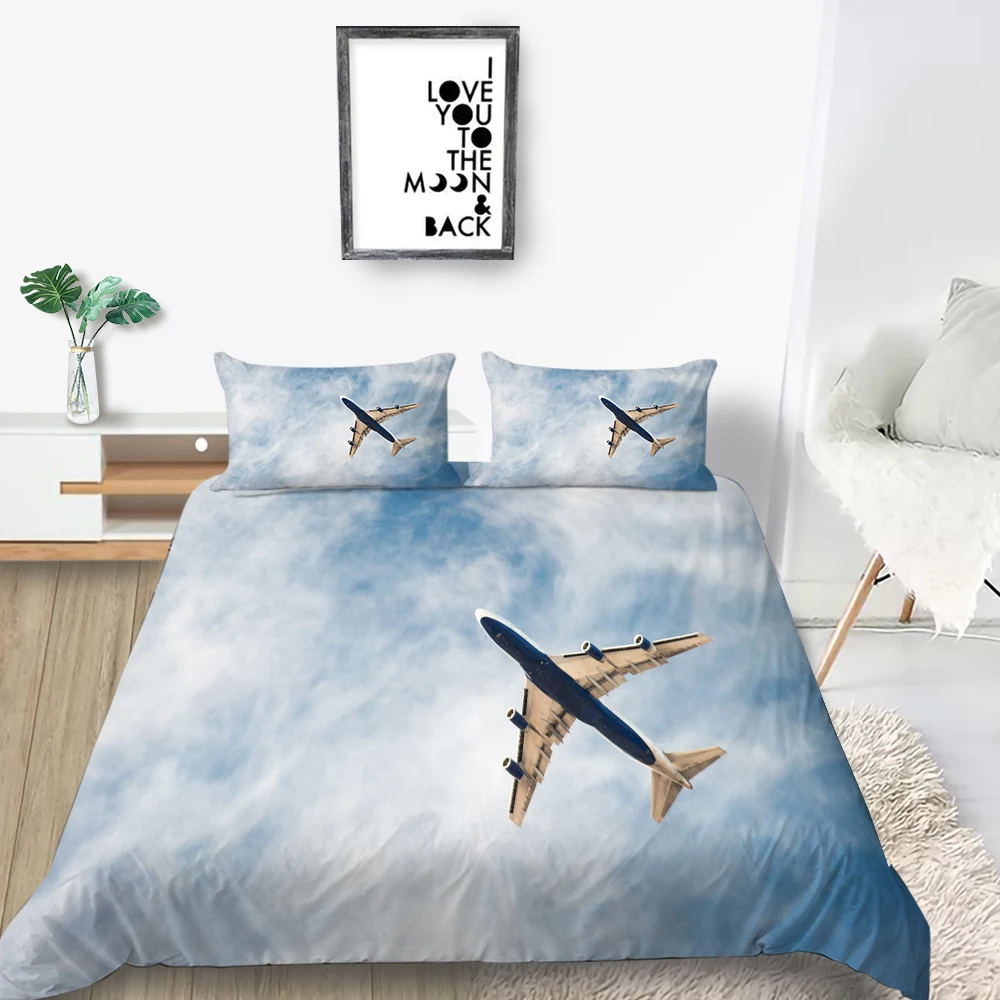 

Aircraft Bedding Set Blue SKy Lifelike 3D Fashionable Duvet Cover King Queen Twin Full Single Double Unique Design Bed Set