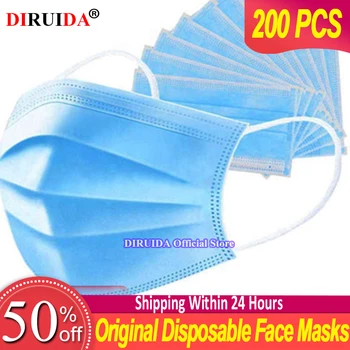 

Original 200pcs Mask Disposable Nonwove 3 Layer Ply Filter Mask mouth Face mask filter safe Breathable Protective masks
