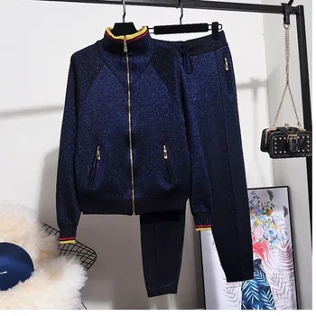 

Winter High Quality Plus Size Knitted Tracksuit Women Knitted Sets Knit Cardigans Top For Woman Casual Pants Two Piece Suit