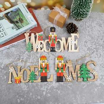 

Creative Wooden Walnut Soldier Letter Card Pendant Christmas Tree Pendant Letter Pendant Christmas Ornament Decorations