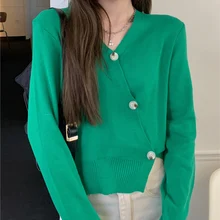 

Knitted Cardigan Women Spring New Fashion V Neck Slim Solid Basic Sweaters Female Asymmetrical Long Sleeve Casual Knitwear Femme