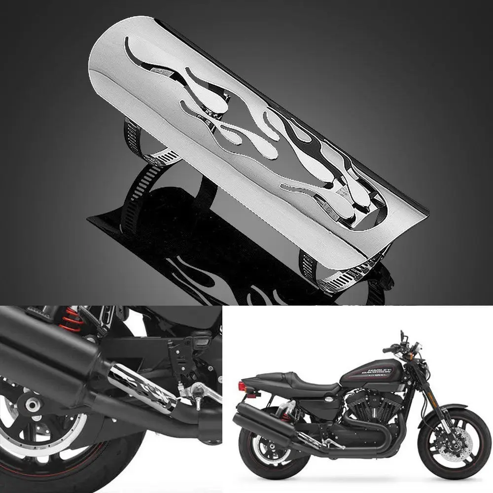 9'' Pierced Chrome Motor Flame Exhaust Muffler Pipe  Shield Cover Guard
