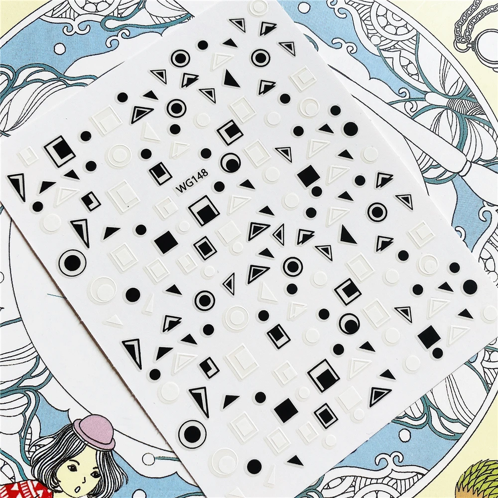 

WG-148 WG-152 WG-218 Square circle triangle 3D Back glue Nail Art Stickers Decals Sliders Nail ornament decoration