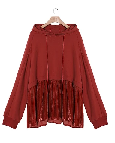 IRINACH10 осень зима Новая коллекция велюровые Лоскутные толстовки с капюшоном комплект с юбкой для женщин - Цвет: Top