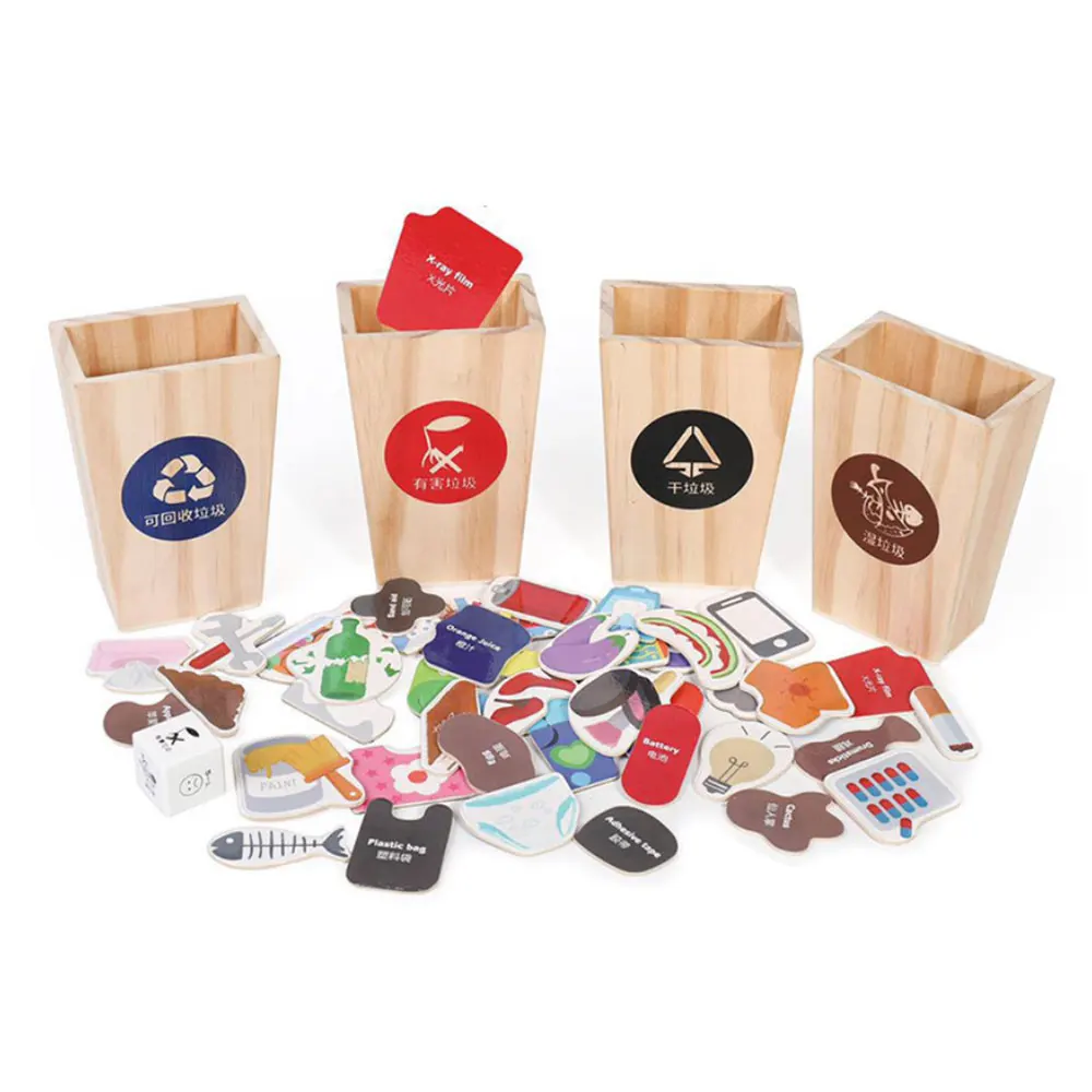 

Mini Wooden Garbage Sorting Toys Mini Trash Cans Rubbish Classification Cards Game Classroom Early Education Teaching Props