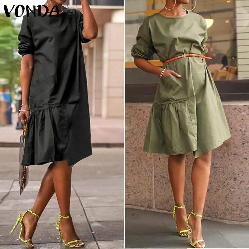 VONDA Offic Ladies Elegant Dress Women Knee-Length Dress Summer Sundress Casual Loose Half Sleeve Vestidos Plus Size S-5xl