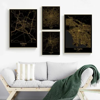 

Ljubljana Slovenia London England Los Angeles Louisville USA Luanda map Canvas poster Painting Home Decoration Wall Art Decor