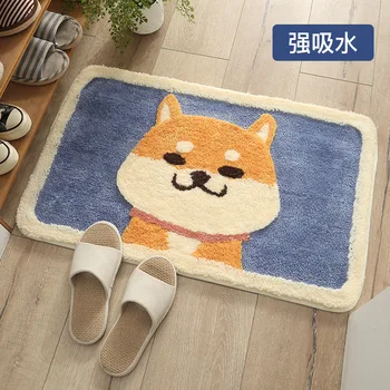 

2 colors Super cute cartoon Akita flocking home decorative carpet door mat Household bathroom mat bathroom absorbent feet carpet