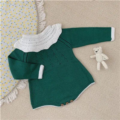 Г. Зимний вязаный Комбинезон для маленьких девочек; модная одежда для маленьких девочек в европейском стиле; осенняя одежда для малышей; свитер с длинными рукавами; комбинезон - Цвет: Green