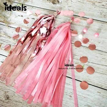 

120packs 600pcs Foil Rose Pink Tassel Garland 58 Colors for you choose - Baby Shower,Blush Wedding Decor,Party,Chair Banner