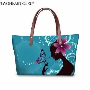 

TWOHEARTSGIRL Women Butterfly Girls Printing Handbags Ladies Large Shoulder Bag Totes Casual Ladies Bolsa Shopping Bags Female