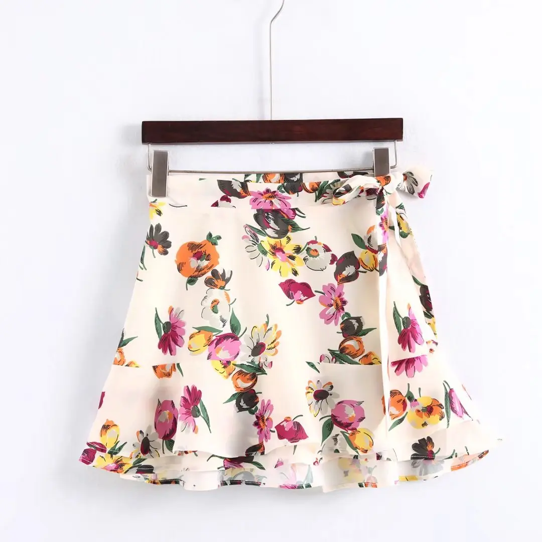 

2018 Spring And Summer Europe And America WOMEN'S Dress Flower Printed Mini Short Skirt Flounced Skirt 8340
