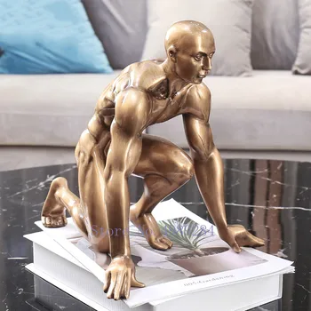 

CREATIVITY RESIN GOLDEN CHARACTER SCULPTURE SIMULATION RUN MODERN HOME CRAFTS DECORATION FURNISHINGS MINIATURE FIGURINES
