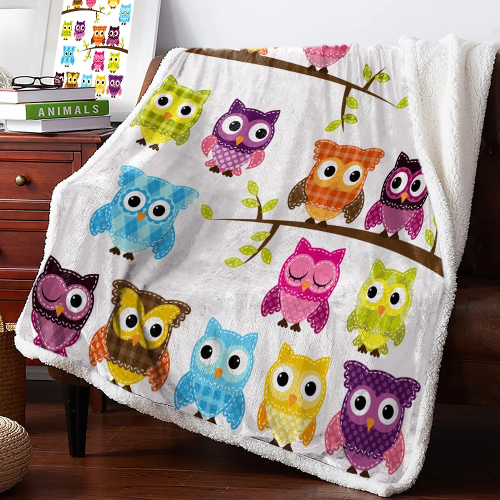 Winter Cashmere Sherpa Blanket Cartoon Owl Animals Blankets Coverlet Flannel Fleece Throw Improve Sleep | Дом и сад