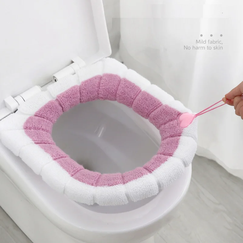 Winter Warmer Toilet Seat Cover Mat Bathroom Toilet Pad Cushion with Handle Thicker Soft Washable