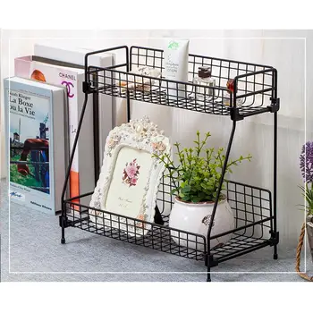 

Multifunctional Double Layer Kitchen Organizer Bathroom Shelf Office Desktop School Books Creative Iron Assembly Keep Neat