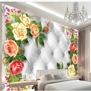 

European soft rose diamond wallpapers background wall mural modern wallpaper for living room 3d stereoscopic wallpaper