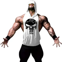 Hommes musculation coton crânes débardeur gymnases Fitness gilet à capuche chemise sans manches été décontracté mode entraînement marque vêtements 3