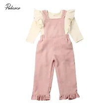 Брендовый ремешок комбинезона с длинными рукавами для маленьких девочек осенне-зимняя одежда повседневный комплект одежды с оборками для девочек