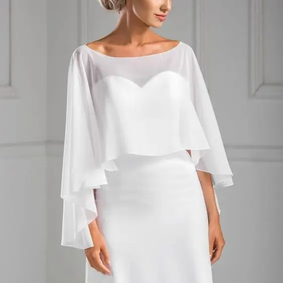 New Collection Asymmetrical Style Chiffon Bridal Cape For Bridal Wedding Shawl Summer Jackets Wraps