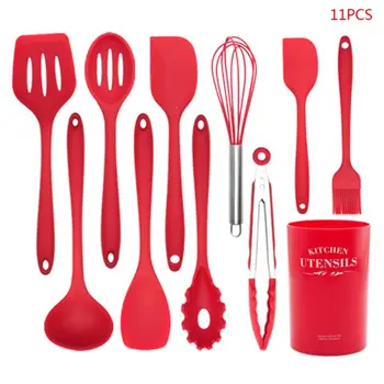 

11pcs/set Nonstick Cookware Kitchen Utensils Silicone Spatula Spoon Cooking Tool K4UA