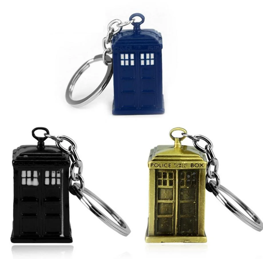 

Action Toy Figure Movie Doctor Who Key Chain toy Blue Enamel Keychain figure Toys Props Blue Telephone Booth Metal Alloy Keyring