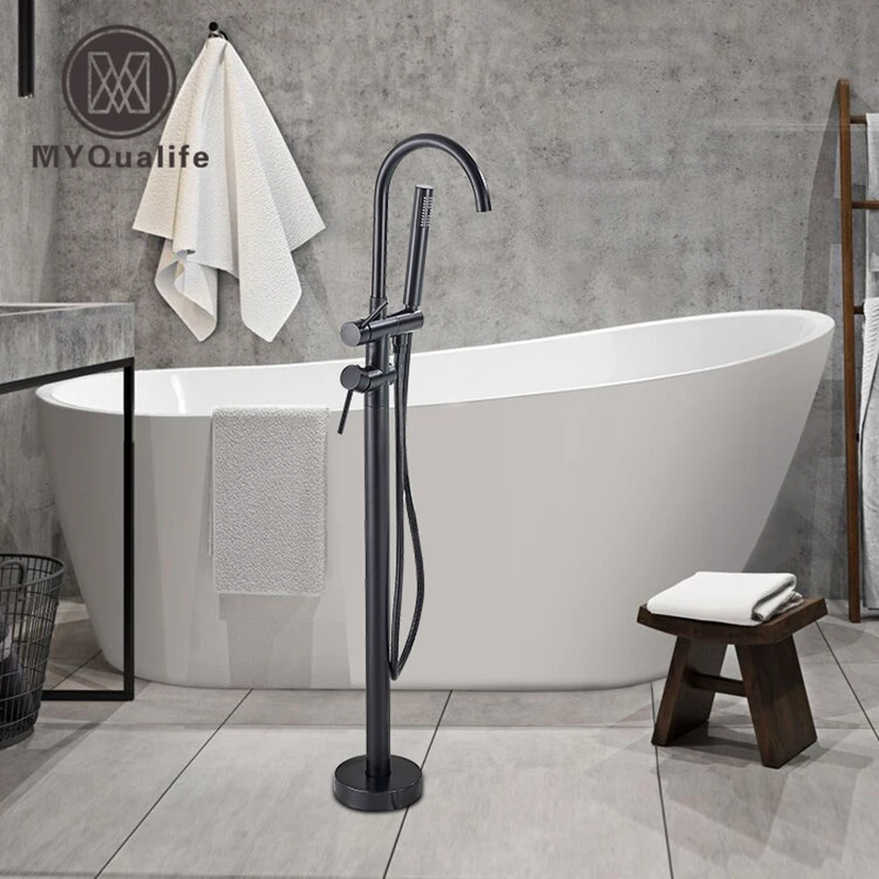 Floor Mounted Chrome Bath Tub Faucet Clawfoot Free Standing Bath Mixer Tap with Handshower Single Lever Bathtub Faucet bathroom faucet bathroom shower faucet set