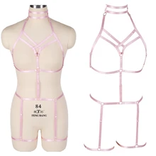 Розовый лямочный предохранительный пояс Набор соблазнительное обтягивающее белье эластичное регулируемое плюс размер женский Жгут Бюстгальтер Панк готический Фетиш Pole Dance Rave