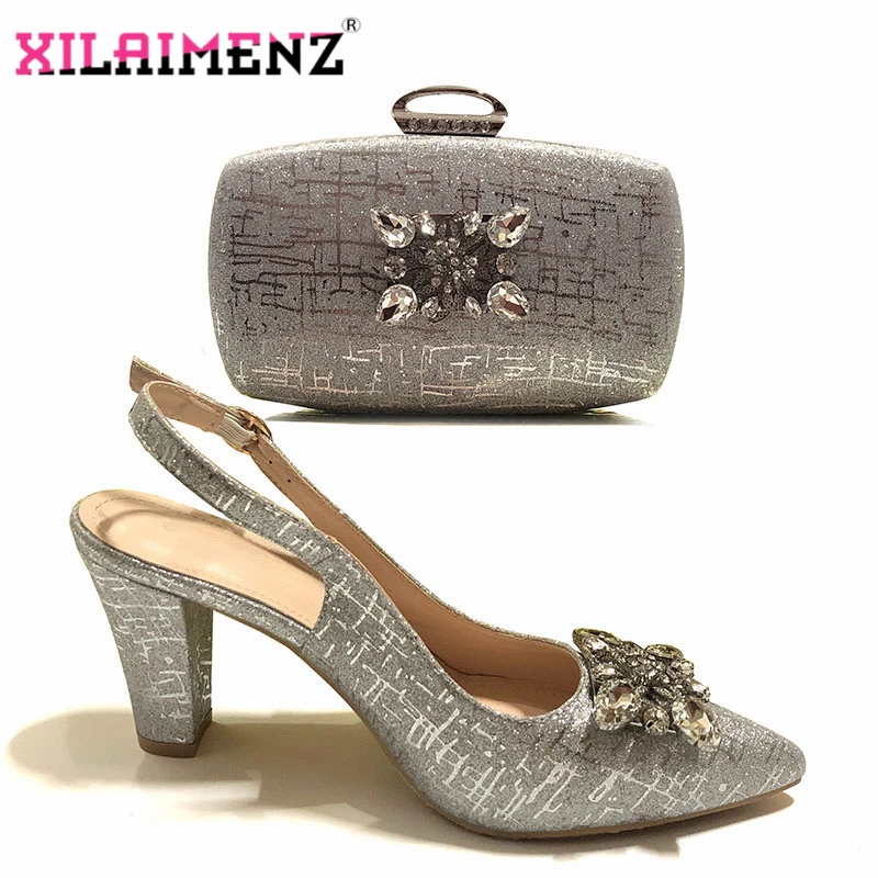 Обувь и сумка в комплекте со сверкающий кристалл серебристого цвета африканском