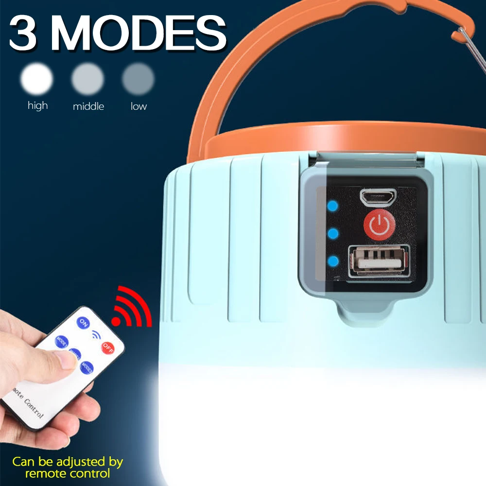 500W Solar Charging Lamp USB Rechargeable Camping Lantern Waterproof Bulb Lamp Portable Night Light Emergency Light Solar