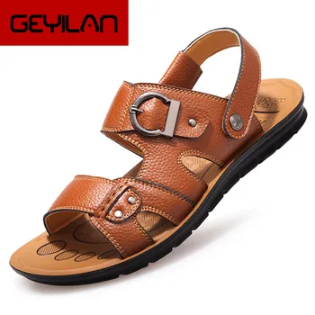 

2019 Summer Sandals Men Slippers Summer Casual Leather Flat Shoes Soft Comfortable Beach Sandals chaussure homme