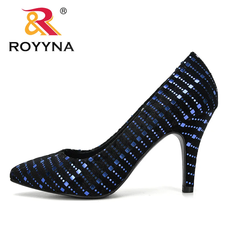ROYYNA/Новинка года; дизайнерские женские туфли из флока на высоком металлическом каблуке; сезон осень; тонкие туфли с острым носком; женские удобные свадебные босоножки