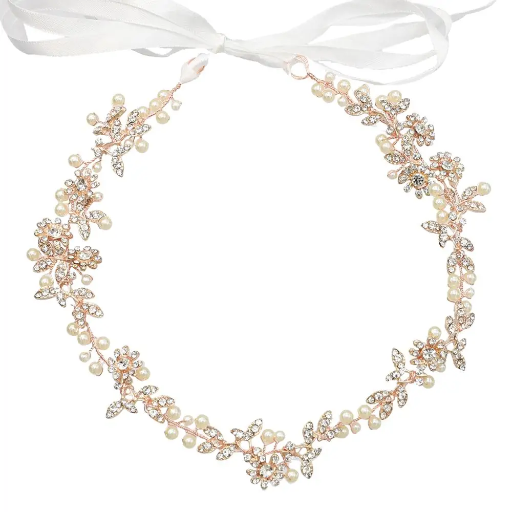 

Rose Gold Silver Headband Tiara Crystal Pearl Wedding Hair vine piece Bridal Hair accessories Wedding Bride Headpiece Jewelry