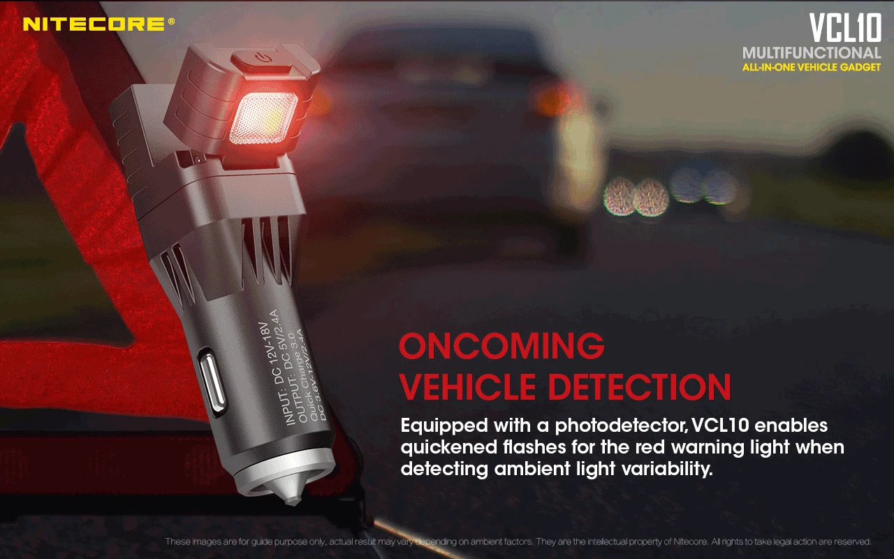 Original NITECORE VCL10 flashlight Multifunctional All-in-one Vehicle Gadget Charger/ Emergency Light/ Break window outdoor