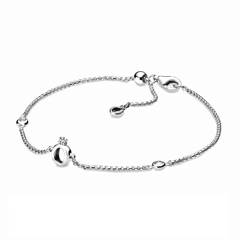 

2019 Autumn New Fashion 925 Sterling Silver Original Pans Sparkling Crown O Chain Bracelet Women Fine Jewellery Birthday Gift