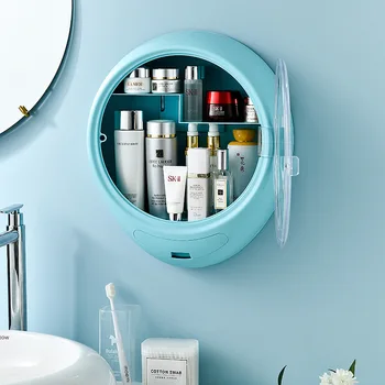 

2020 Wall-mounted Dust-proof Cosmetics Storage Box Skin Care Product Rack Makeup Boxes Punch-free Bathroom Jewelry Container