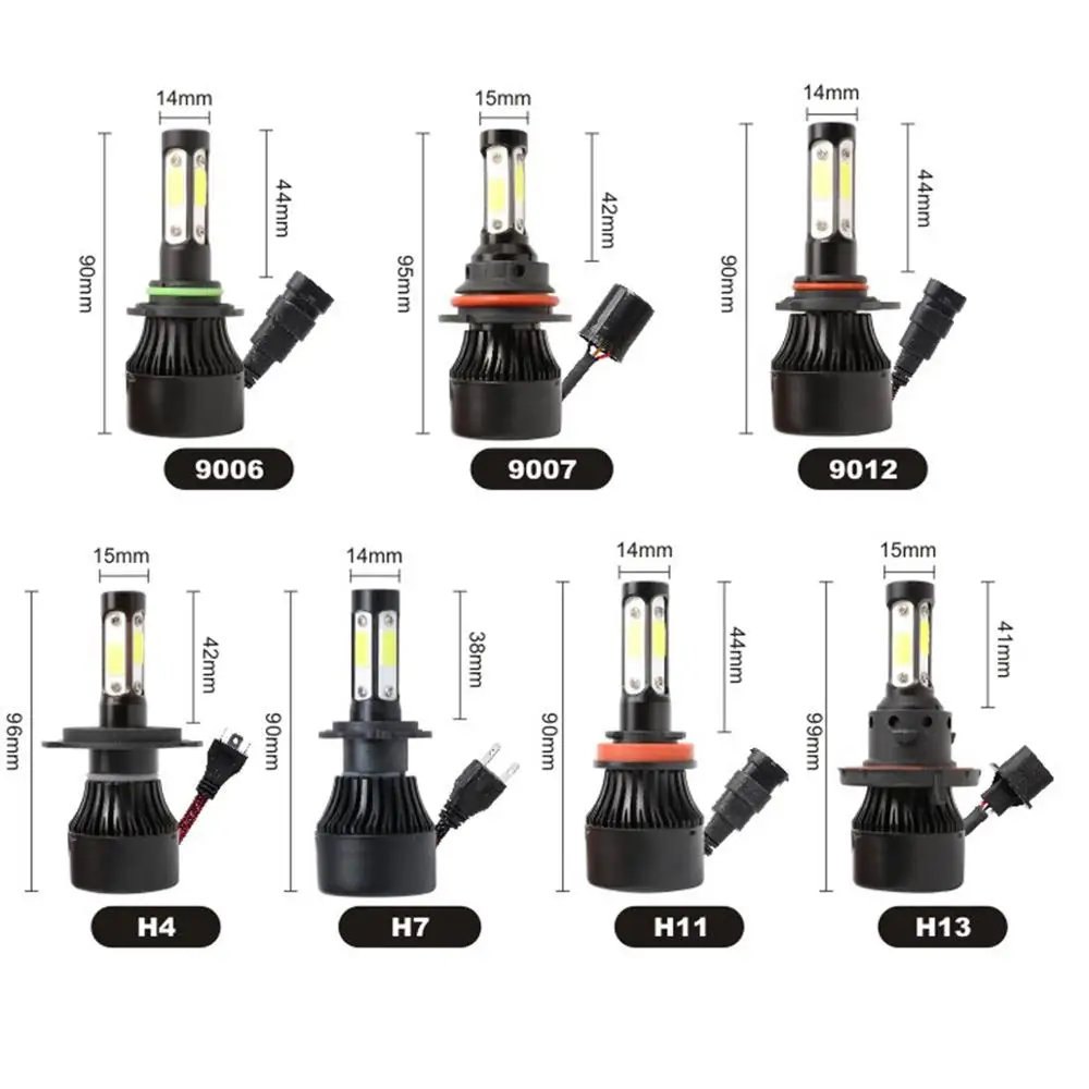 4-SIDE 9012 HIR2 100W 8000LM LED Headlight Bulb Hi/Lo Beam Lamp