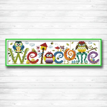 

The owl welcome card cartoon DMC 14CT 11CT Cross Stitch kits embroider needlework Sets Handmade Art chinese cross stitch