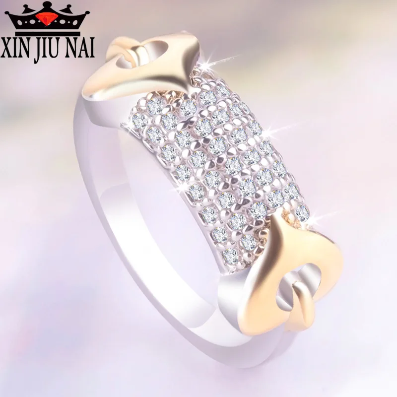 

Fashionable Beautiful Lady Ring Romantic Double Love Mosaic Top Zircon CZ Leisure Jewelry Delicate Gift temperament women's ring