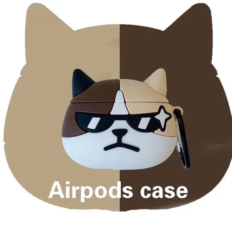 

Silicone Protective Case Glasses Cat Cover Shell with Carabiner for Airpods 1/2