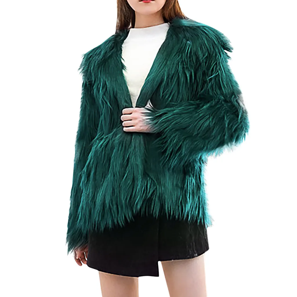 Новинка, пушистый мех с капюшоном, пальто, женская пушистая теплая верхняя одежда с длинным рукавом, осенне-зимнее пальто, куртка без воротника, пальто# G30 - Цвет: Green