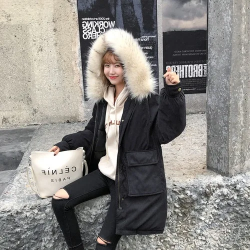 

2019 Autumn And Winter New Style Fashion Korean-style WOMEN'S Wear Peach Skin Mid-length Loose-Fit Cotton-padded Clothes down Co