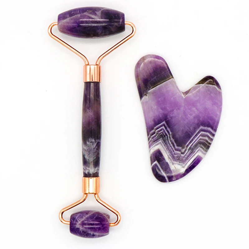 

Natural Amethyst Facial Beauty Roller Purple Crystal jade Neck Massager guasha board Relaxation Eye Massager Tools