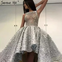 Серое сексуальное модное асимметричное Тюлевое вечернее платье с вышивкой и жемчугом без рукавов, вечерние платья Serene Хилл C66595